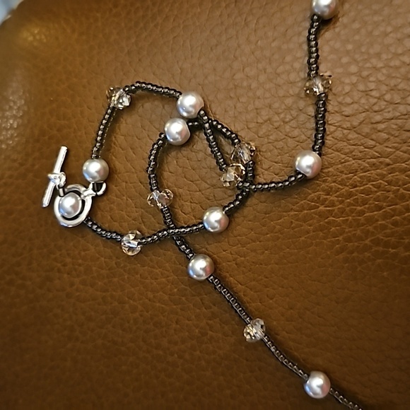 HANDMADE Fairycore Glass Beaded Pearl Floral Assymetric Necklace - Picture 4 of 5